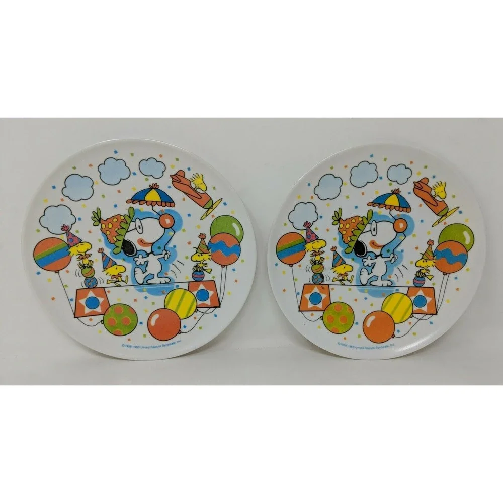 Peanuts Snoopy‎ Woodstock Clown Party Plastic Plate Set of 2 VTG 1965 1960s 60s
